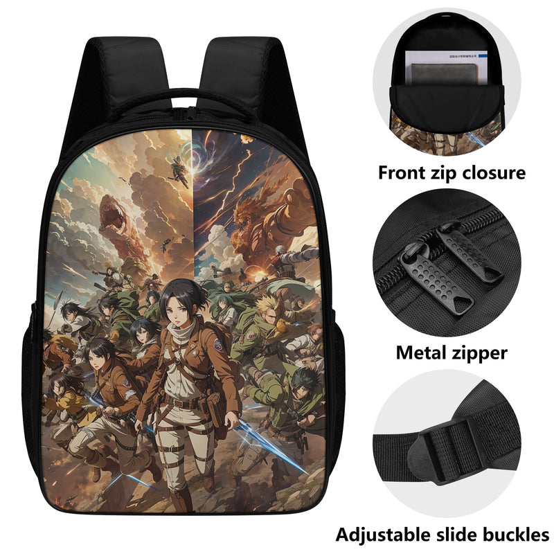 Anime book bag for teenagers of Middle school and High School -Attack Titans inspired Backpacks -16 Inch Dual Compartment