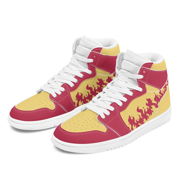 PU Leather High Top Skate shoes | Skateboarding Sneakers for Teenagers | Anime inspired Red Yellow Flame Design