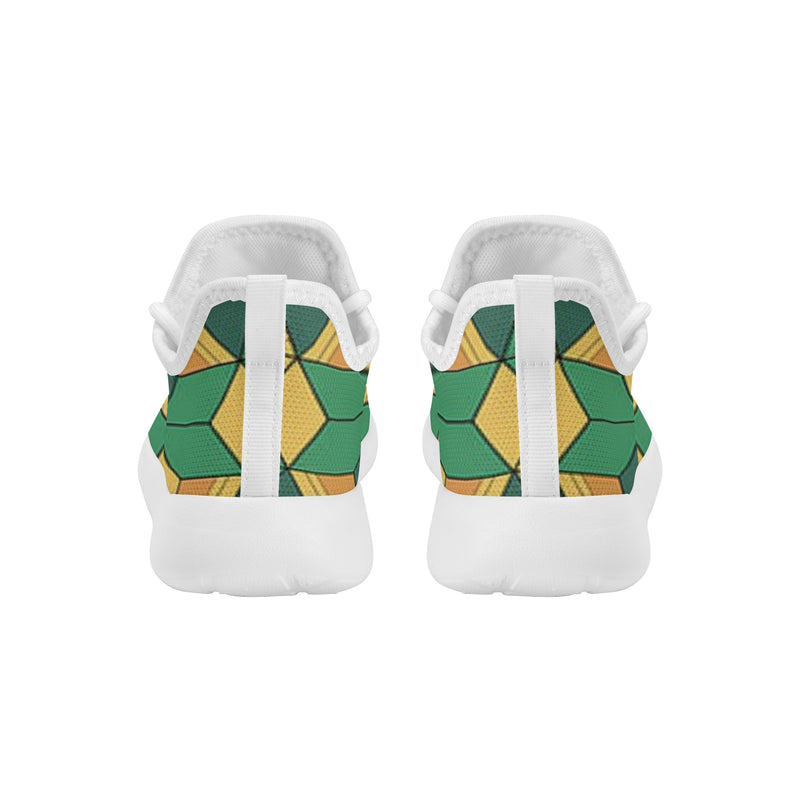 Kids Running Shoes | Mesh Knit Sneakers for kids 7-12 | Anime Slayer of Demon | Green Yellow Pattern