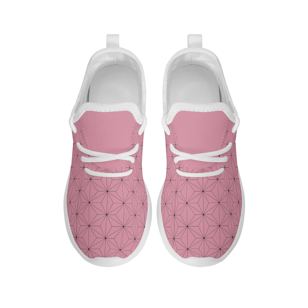 Kids Running Shoes | Mesh Knit Sneakers for kids 7-12 | Anime Slayer of Demon | Pink Brown Pattern