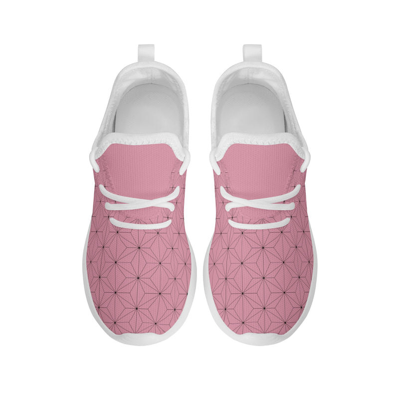 Kids Running Shoes | Mesh Knit Sneakers for kids 7-12 | Anime Slayer of Demon | Pink Brown Pattern