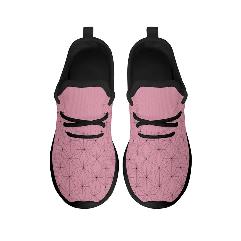 Kids Running Shoes | Mesh Knit Sneakers for kids 7-12 | Anime Slayer of Demon | Pink Brown Pattern