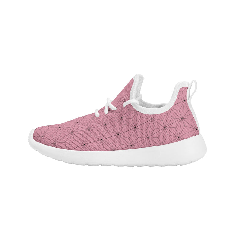 Kids Running Shoes | Mesh Knit Sneakers for kids 7-12 | Anime Slayer of Demon | Pink Brown Pattern