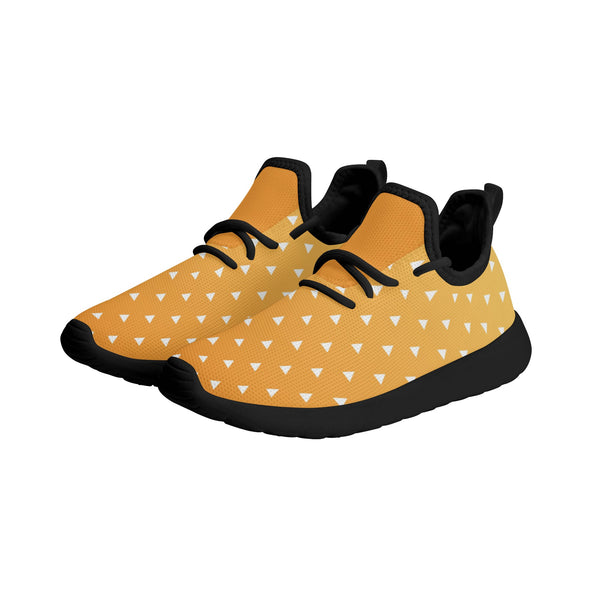 Kids Running Shoes | Mesh Knit Sneakers for kids 7-12 | Anime Slayer of Demon | Orange Yellow Triangles