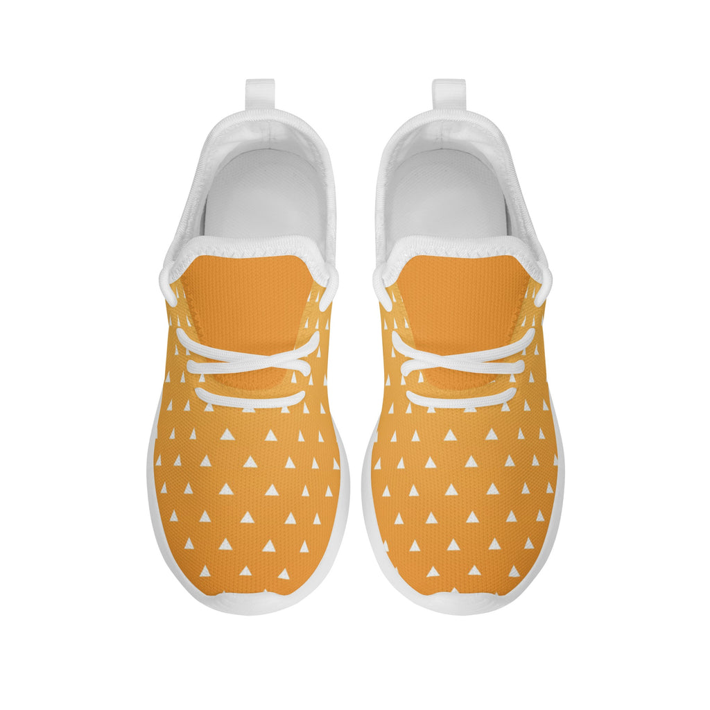 Kids Running Shoes | Mesh Knit Sneakers for kids 7-12 | Anime Slayer of Demon | Orange Yellow Triangles