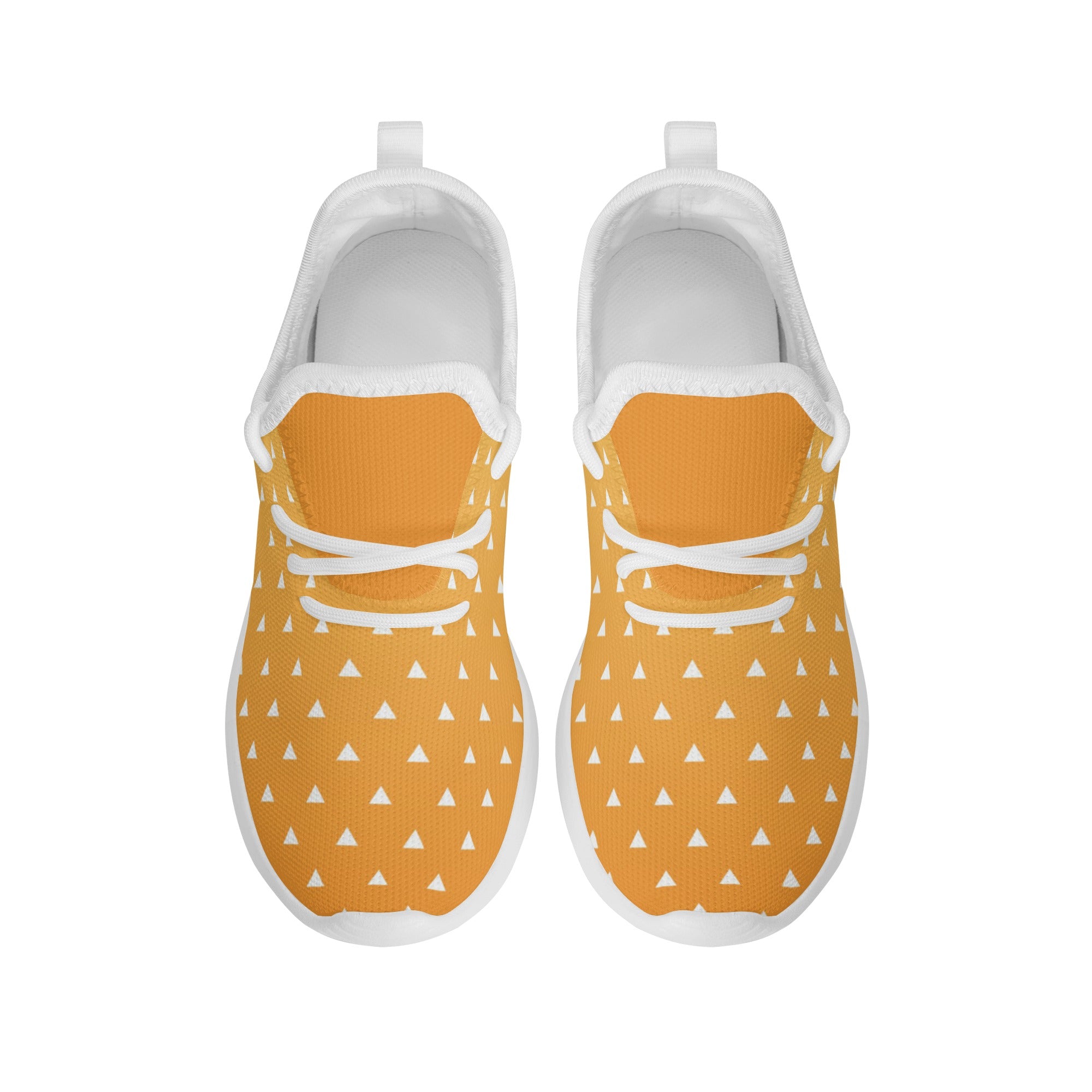 Kids Running Shoes | Mesh Knit Sneakers for kids 7-12 | Anime Slayer of Demon | Orange Yellow Triangles