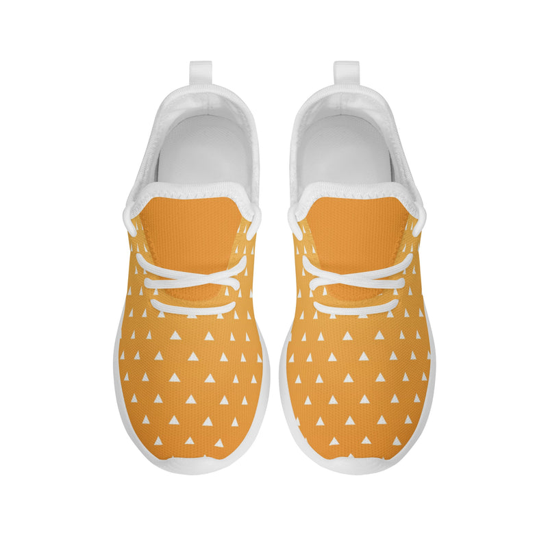 Kids Running Shoes | Mesh Knit Sneakers for kids 7-12 | Anime Slayer of Demon | Orange Yellow Triangles