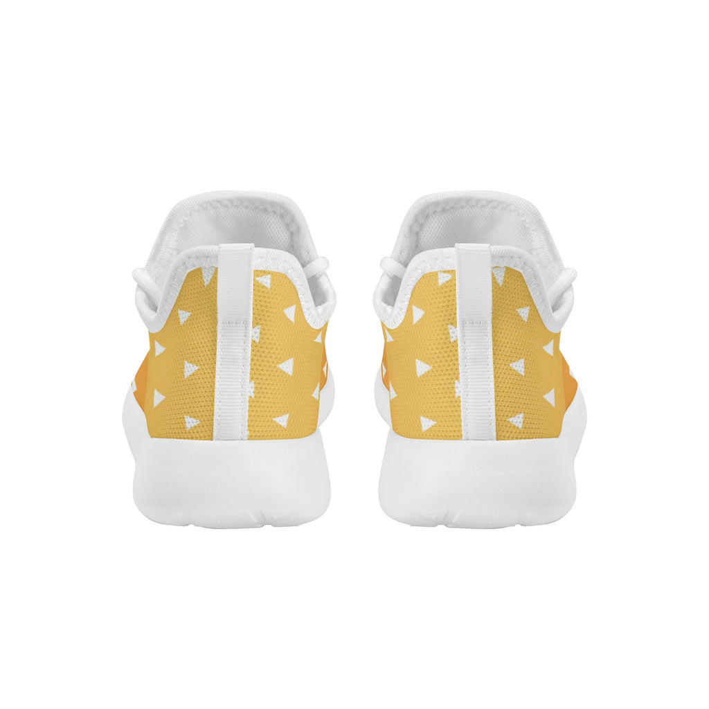 Kids Running Shoes | Mesh Knit Sneakers for kids 7-12 | Anime Slayer of Demon | Orange Yellow Triangles
