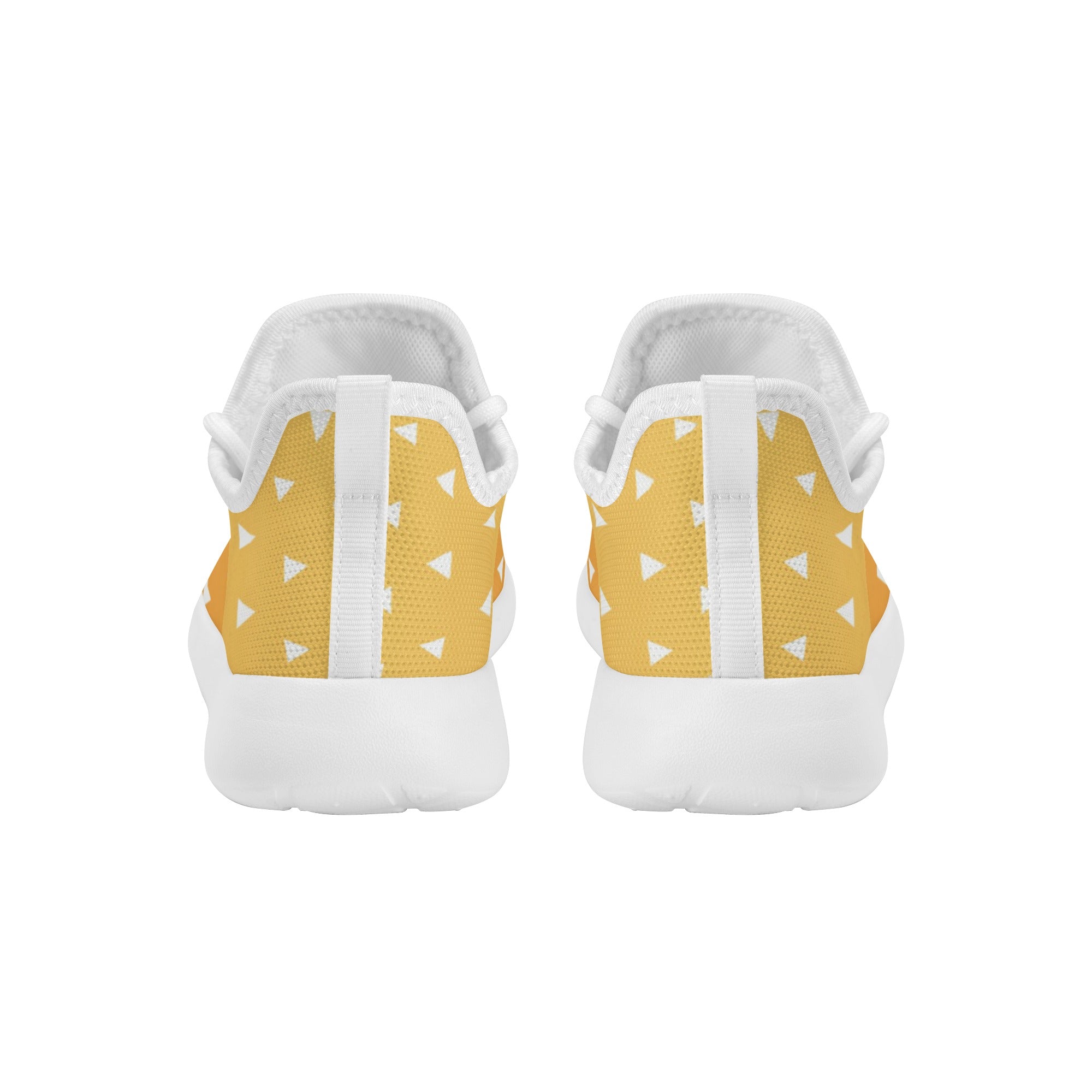 Kids Running Shoes | Mesh Knit Sneakers for kids 7-12 | Anime Slayer of Demon | Orange Yellow Triangles