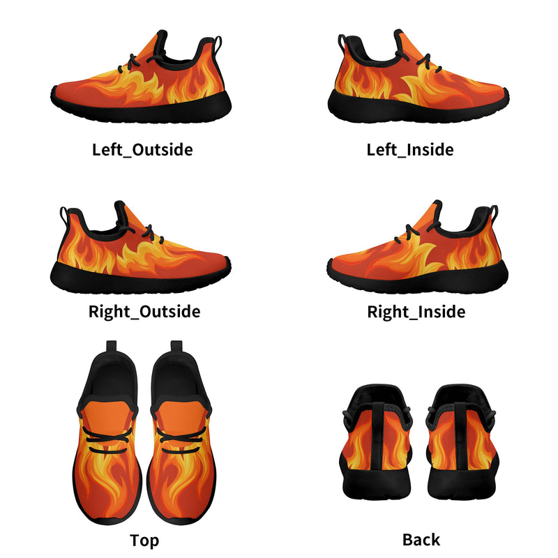 Kids Running Shoes | Mesh Knit Sneakers for kids 7-12 | Anime Slayer of Demon | Red Yellow Flames