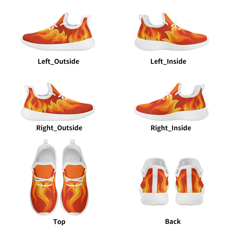 Kids Running Shoes | Mesh Knit Sneakers for kids 7-12 | Anime Slayer of Demon | Red Yellow Flames