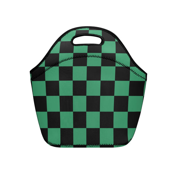 Neoprene lunch bag | Back to School Supplies | Thermal Insulated Lunch Bag | Anime Inspired Green & Black Checks