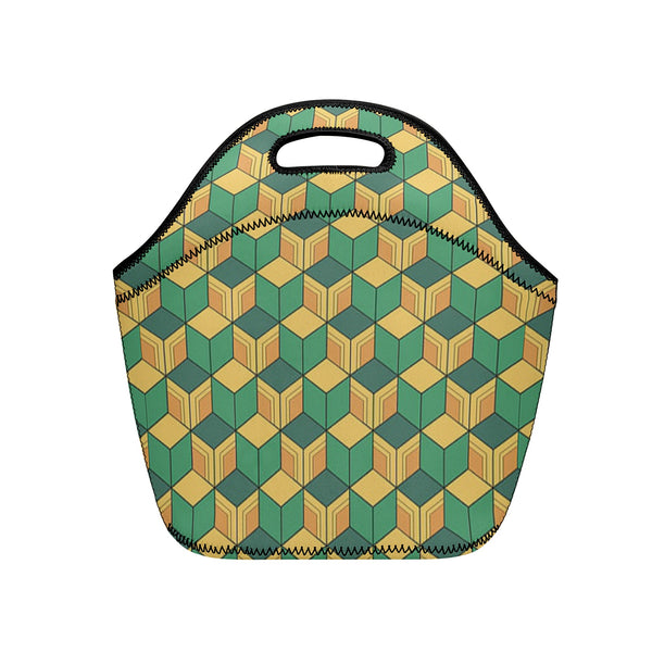 Neoprene lunch bag | Back to School Supplies | Thermal Insulated Lunch Bag | Anime Inspired Green Yellow Pattern