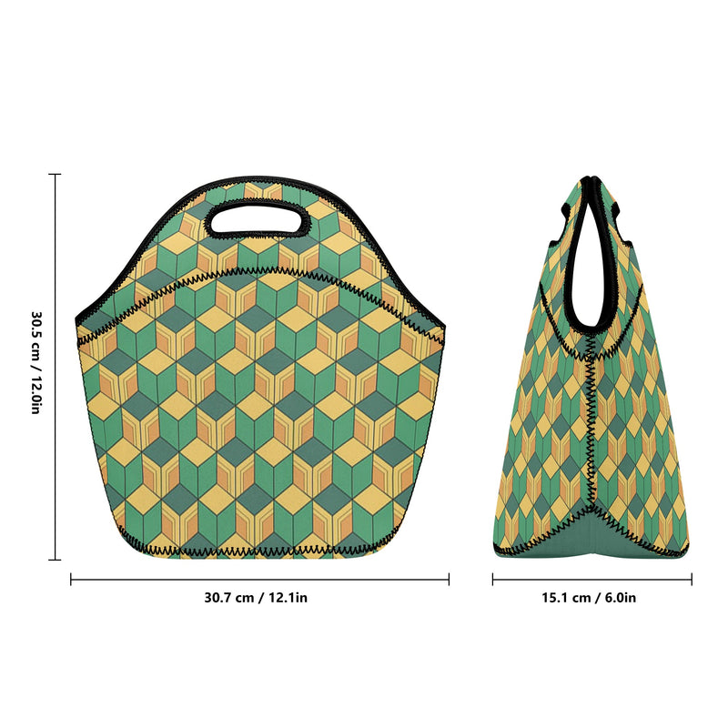 Neoprene lunch bag | Back to School Supplies | Thermal Insulated Lunch Bag | Anime Inspired Green Yellow Pattern