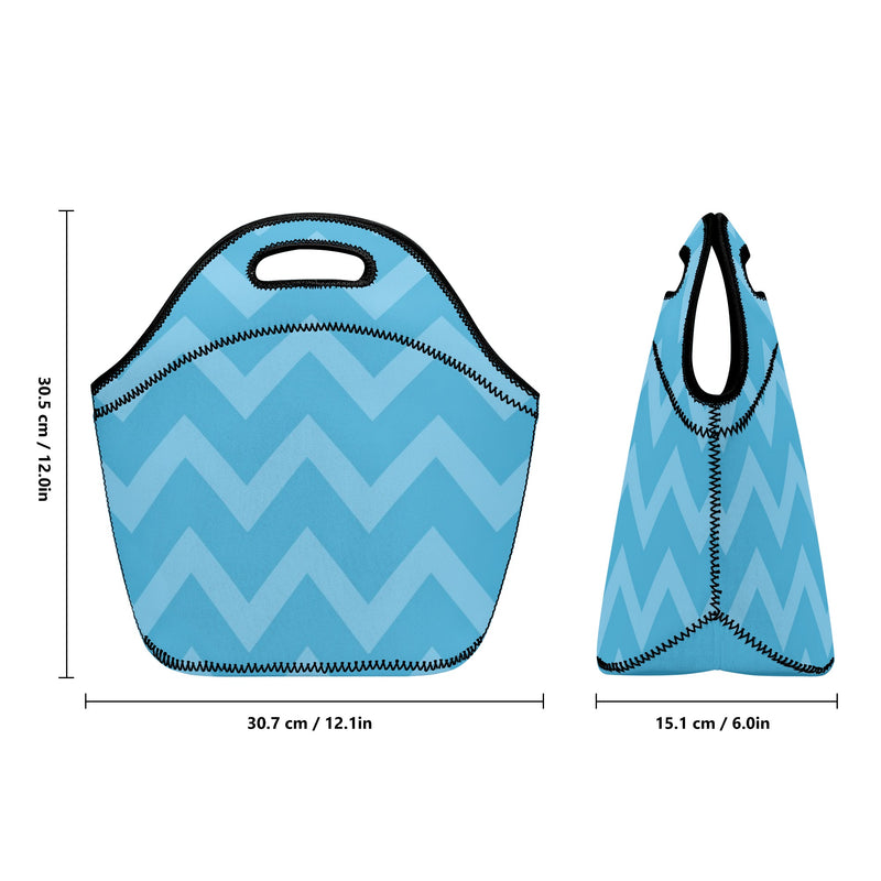 Neoprene lunch bag | Back to School Supplies | Thermal Insulated Lunch Bag | Anime Inspired Blue Zigzag