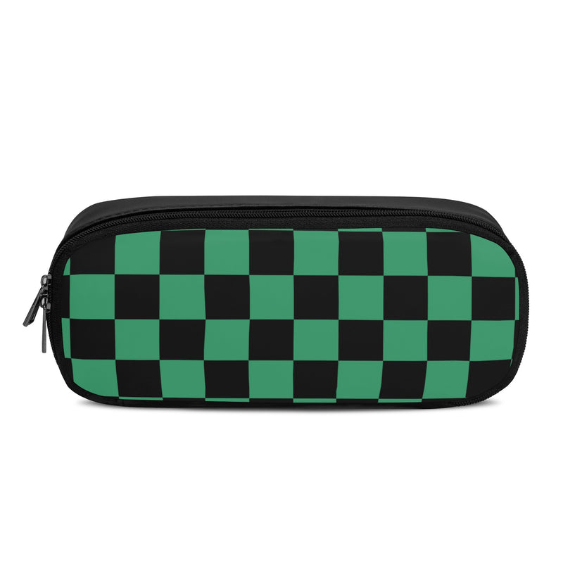 Back to School Supplies: PU Leather Pencil case for Tweens & Teens. Trendy Anime inspired Green & Black Pencil Case