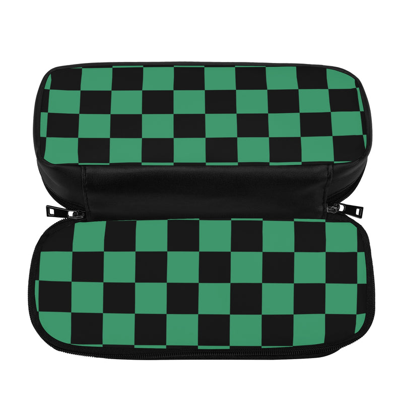 Back to School Supplies: PU Leather Pencil case for Tweens & Teens. Trendy Anime inspired Green & Black Pencil Case