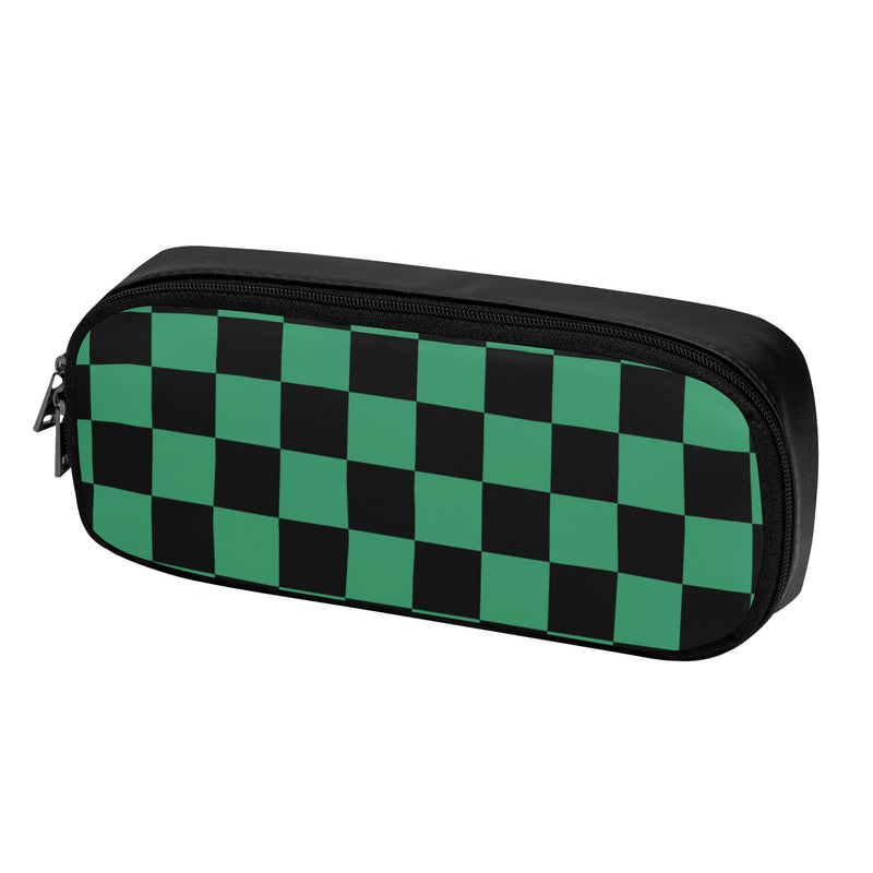 Back to School Supplies: PU Leather Pencil case for Tweens & Teens. Trendy Anime inspired Green & Black Pencil Case