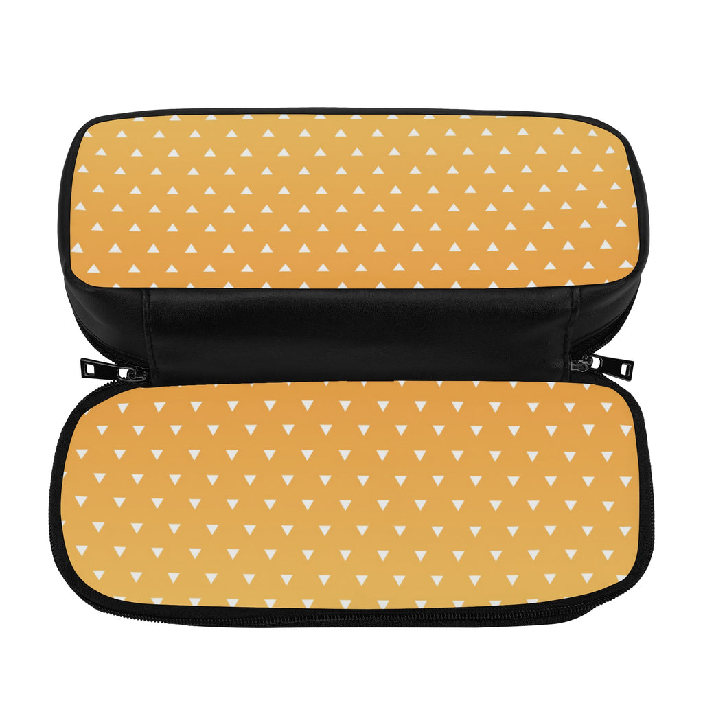 Back to School Supplies-Cool PU Leather Pencil Case for Tweens & Teens. Anime inspired Yellow & Orange Pencil Case