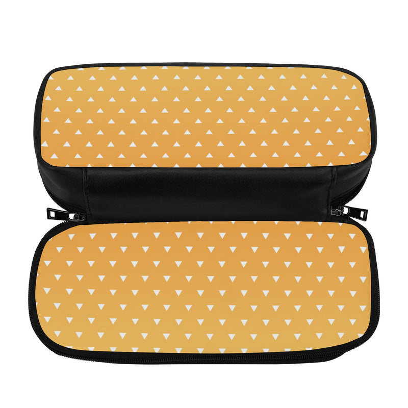 Back to School Supplies-Cool PU Leather Pencil Case for Tweens & Teens. Anime inspired Yellow & Orange Pencil Case