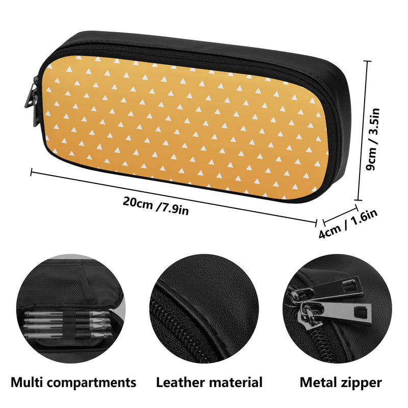 Back to School Supplies-Cool PU Leather Pencil Case for Tweens & Teens. Anime inspired Yellow & Orange Pencil Case