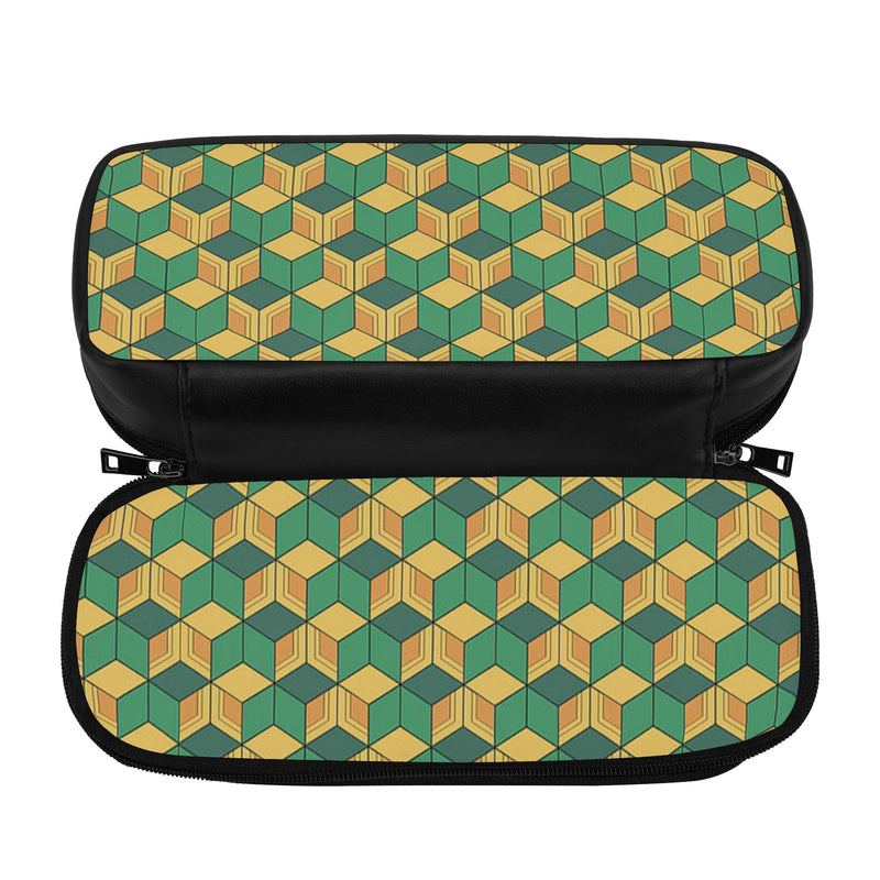 Stylish PU LEATHER Pencil Case for Tweens & Teens. Back to School Supplies. Anime inspired Green Yellow Pencil Case