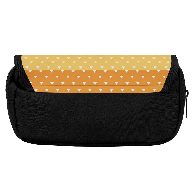 Trendy Double Layer Pencil Cases for Tweens & Teens. Back to school supplies-Anime inspired Orange Yellow pattern