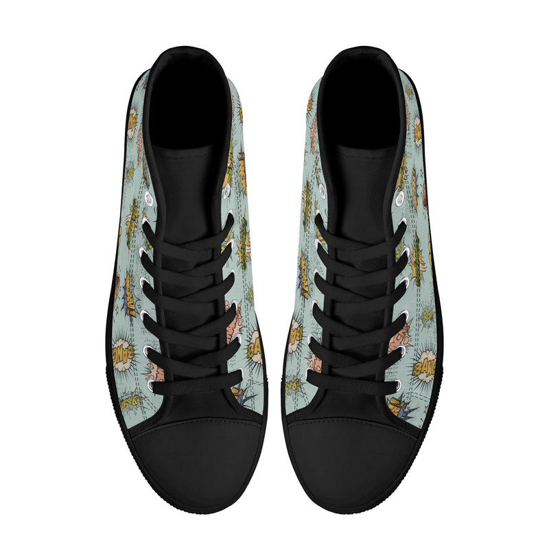 Canvas High Top Sneakers | Vintage Blue | Unique Onomatopoeia Print | Retro Comic style