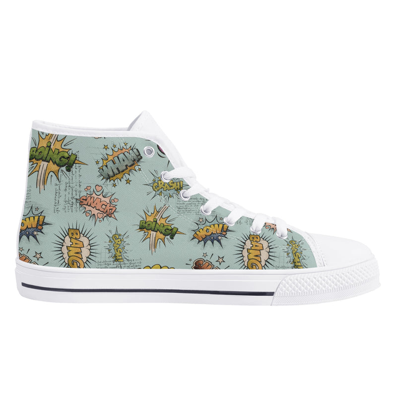 Canvas High Top Sneakers | Vintage Blue | Unique Onomatopoeia Print | Retro Comic style