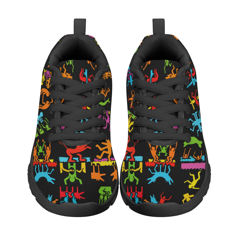 Kids Running Shoes | Back to School Kids Sneakers | Unisex Children's Trainers | Colorful Human Graffiti | Haring style