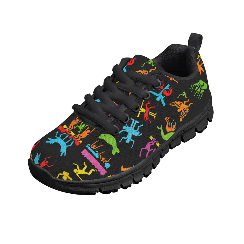 Kids Running Shoes | Back to School Kids Sneakers | Unisex Children's Trainers | Colorful Human Graffiti | Haring style