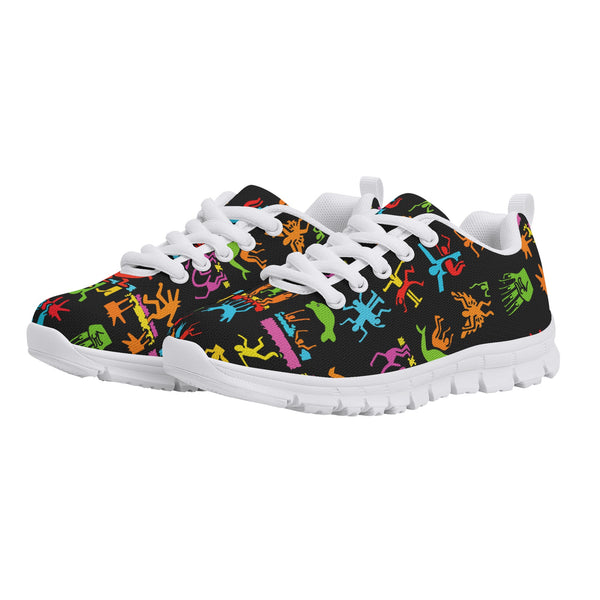 Kids Running Shoes | Back to School Kids Sneakers | Unisex Children's Trainers | Colorful Human Graffiti | Haring style