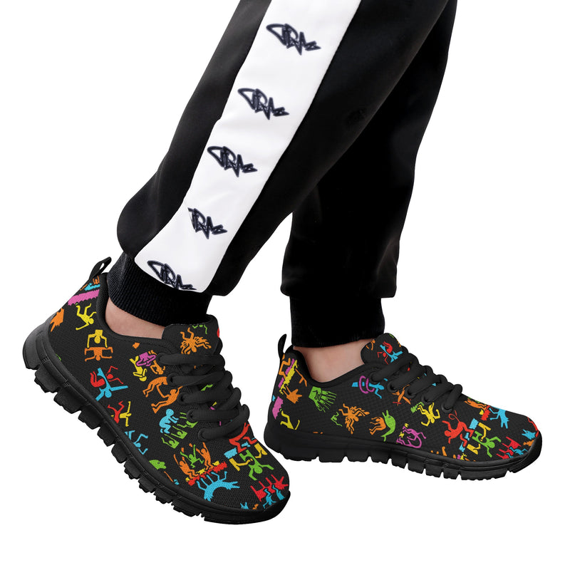 Kids Running Shoes | Back to School Kids Sneakers | Unisex Children's Trainers | Colorful Human Graffiti | Haring style