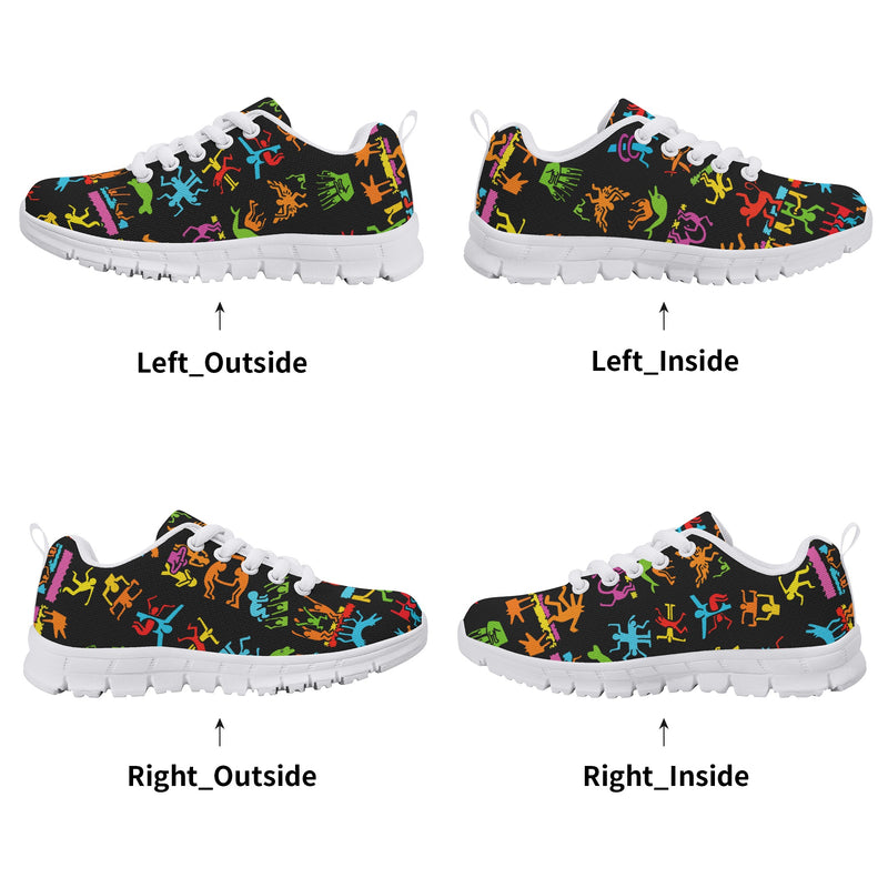 Kids Running Shoes | Back to School Kids Sneakers | Unisex Children's Trainers | Colorful Human Graffiti | Haring style