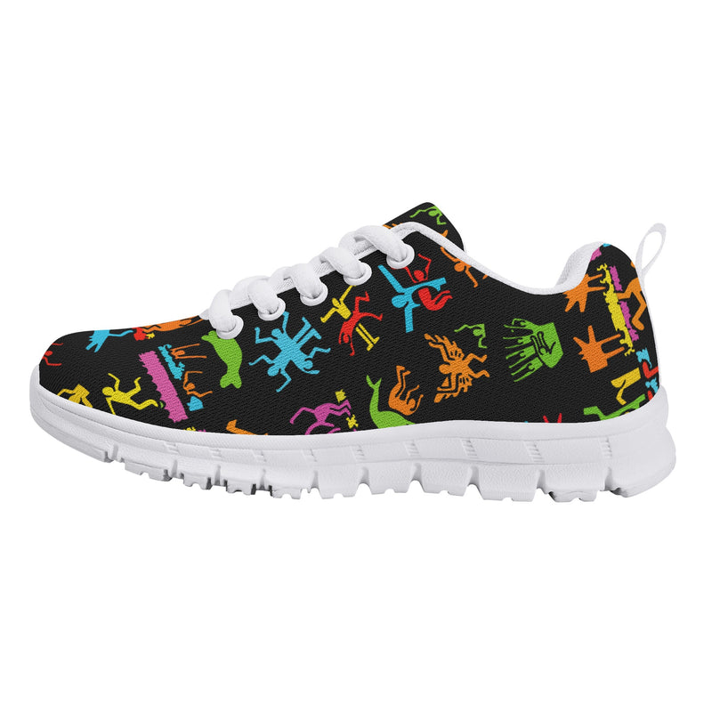 Kids Running Shoes | Back to School Kids Sneakers | Unisex Children's Trainers | Colorful Human Graffiti | Haring style