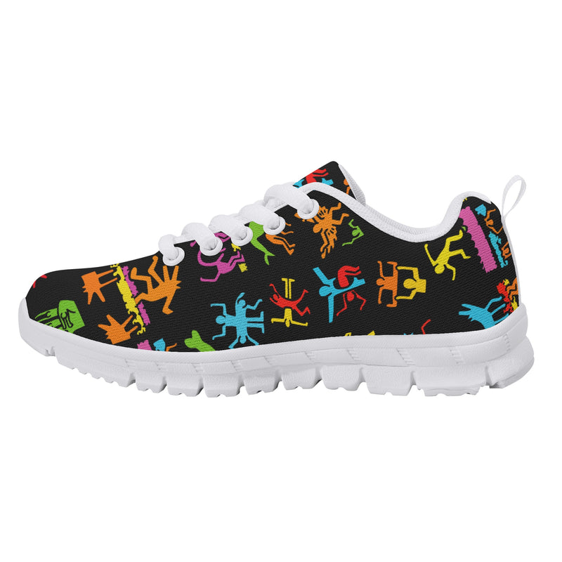 Kids Running Shoes | Back to School Kids Sneakers | Unisex Children's Trainers | Colorful Human Graffiti | Haring style