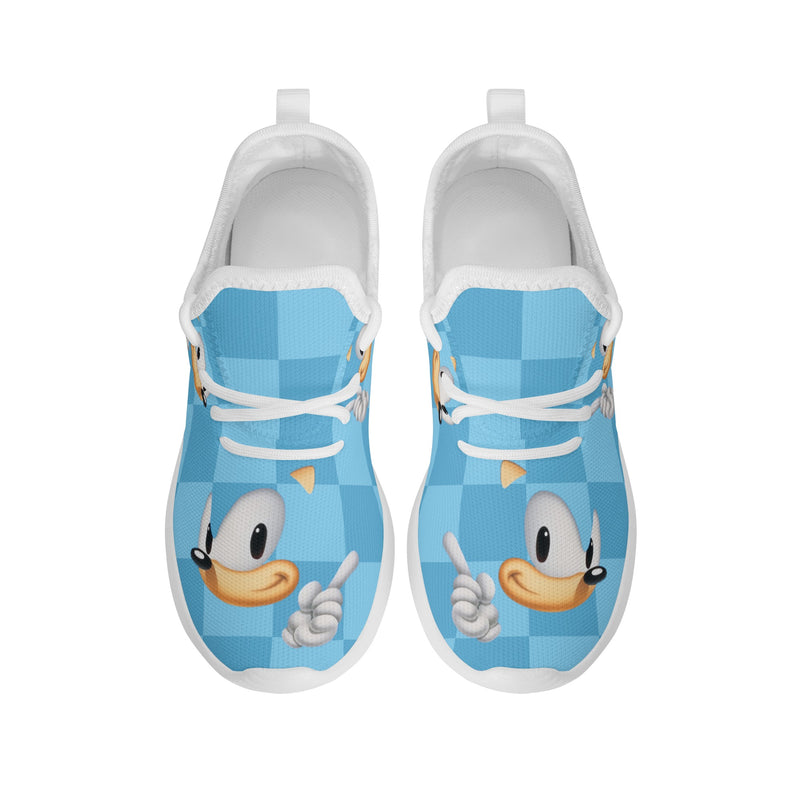 Kids Running Shoes | Breathable Kids Sneakers | Unisex Children's Mesh Knit Trainers | Blue Checks Sonic