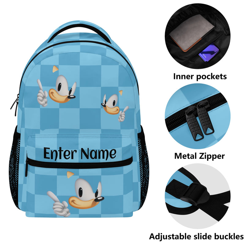 Back to School Supplies: Stylish & Durable Book Bags & Backpacks for Kids and Tweens. Blue Checks Sonic pattern