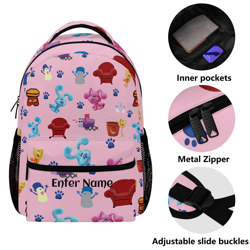 Back to School Supplies: Stylish & Durable Book Bags & Backpacks for Kindergarten Kids. Pink Blue Clue pattern