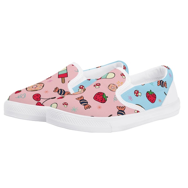 Canvas Slip-On Shoes. | Kids’ Sneakers | Loafers for Playtime Fun | Donut Candy pattern