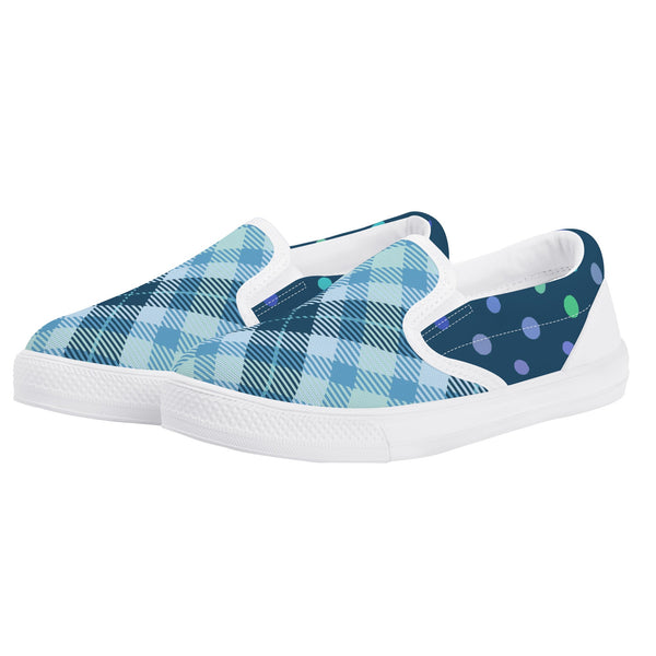 Canvas Slip-On Shoes. | Kids’ Sneakers | Loafers for Playtime Fun | Smart Blue Checks and Dots