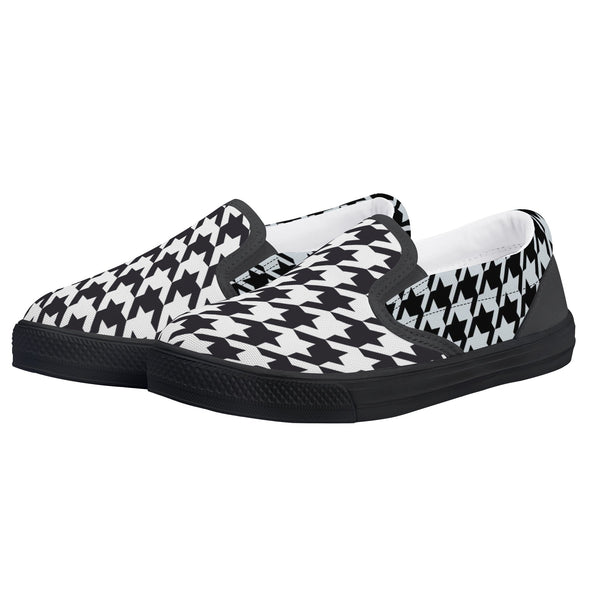 Canvas Slip-On Shoes. | Kids’ Sneakers | Loafers for Playtime Fun | Black White Houndstooth Pattern