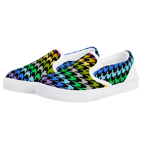 Canvas Slip-On Shoes. | Kids’ Sneakers | Loafers for Playtime Fun | Colorful Houndstooth Pattern