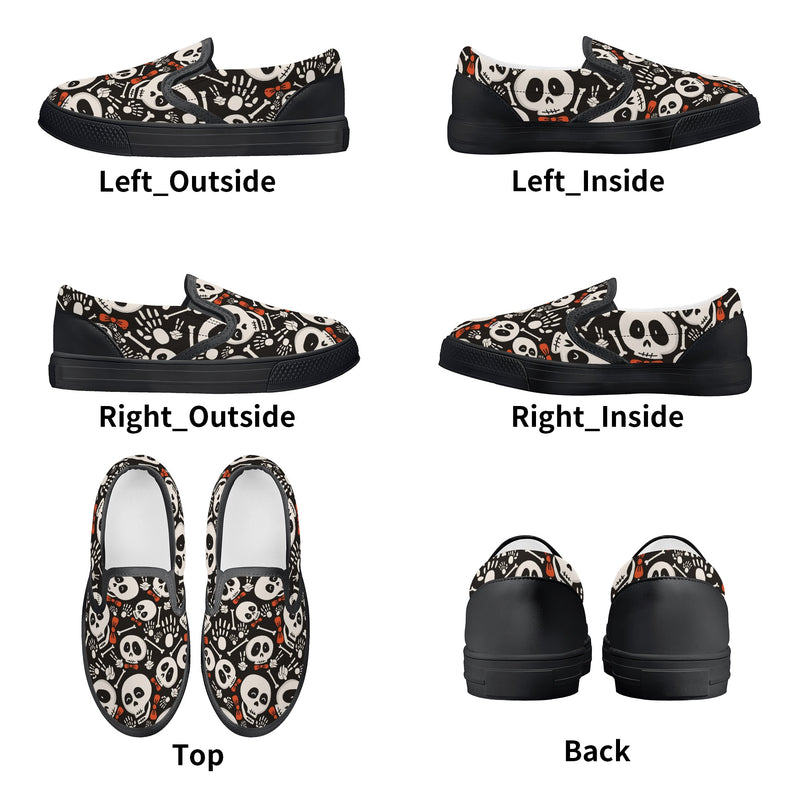 Canvas Slip-On Shoes. | Kids’ Sneakers | Loafers for Playtime Fun | Halloween Skulls & Skeletons