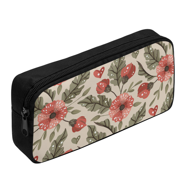 Back to school | Canvas Pencil Case | One-Side Printed | High Quality | Spacious | Cottagecore Pink Flowers