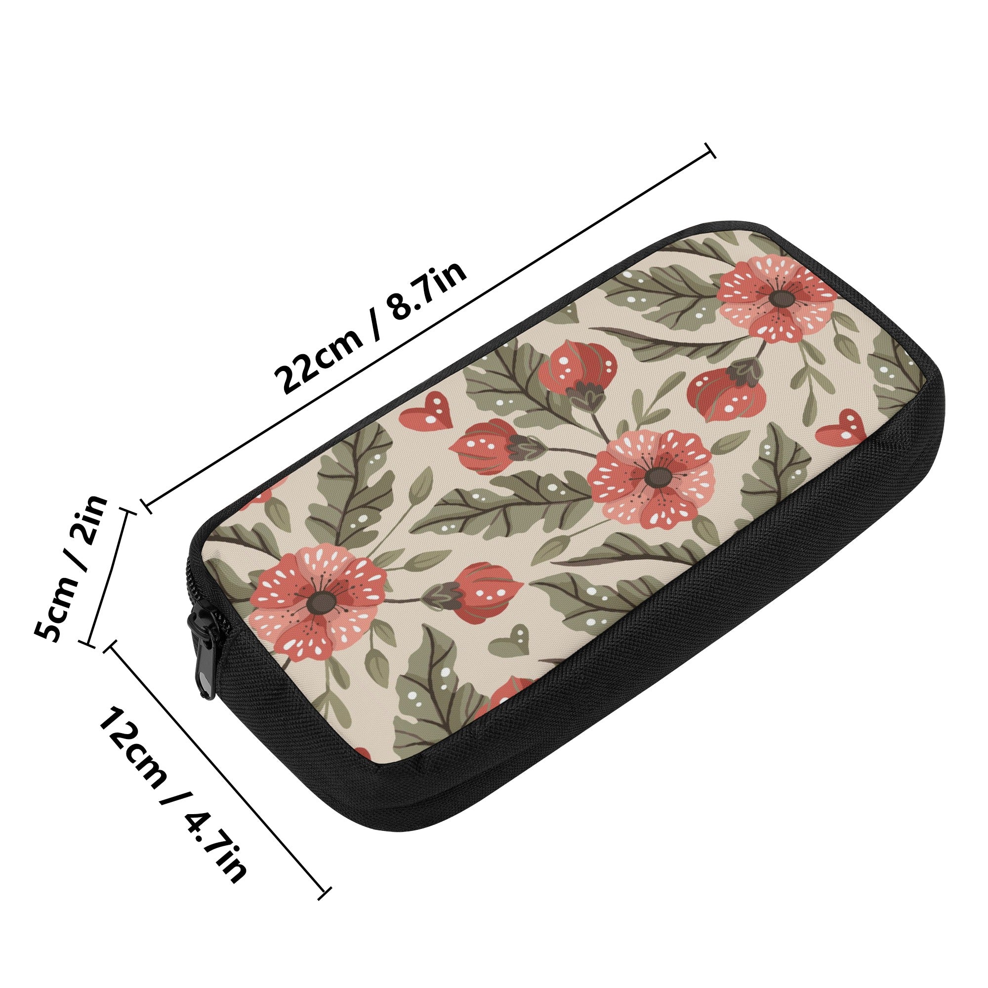 Back to school | Canvas Pencil Case | One-Side Printed | High Quality | Spacious | Cottagecore Pink Flowers