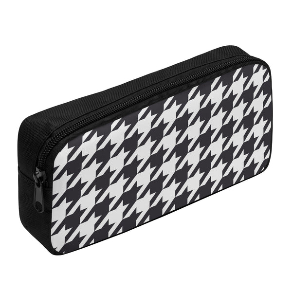 Back to school | Canvas Pencil Case | One-Side Printed | High Quality | Spacious | Black and White Houndstooth