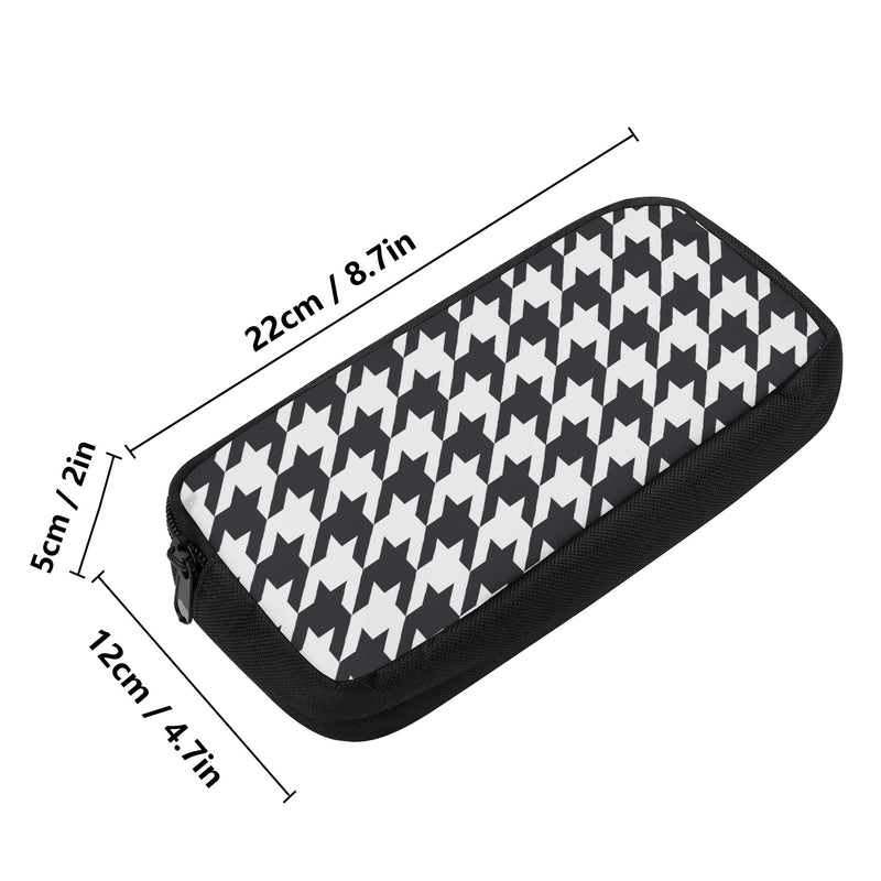 Back to school | Canvas Pencil Case | One-Side Printed | High Quality | Spacious | Black and White Houndstooth