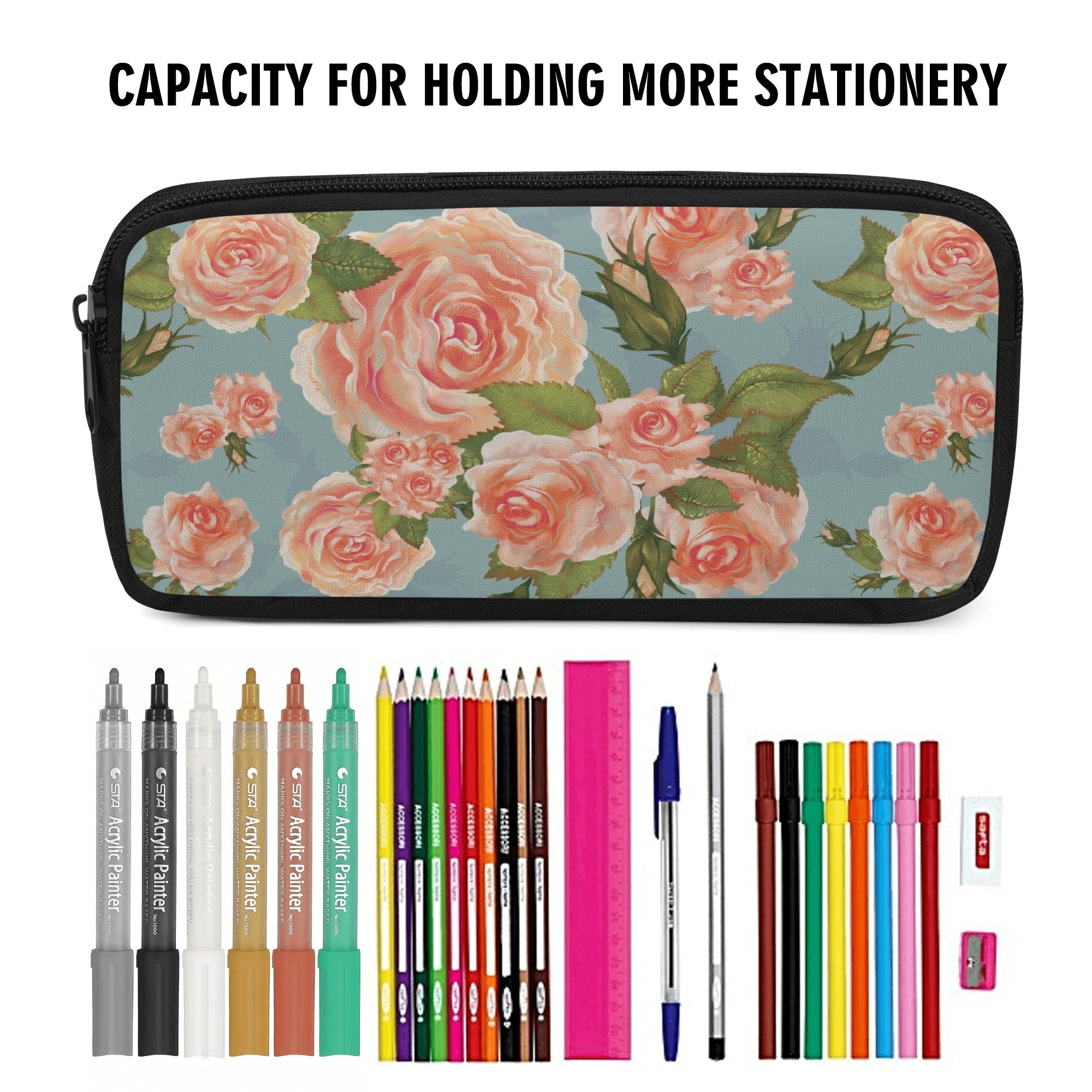 Back to school | Canvas Pencil Case | One-Side Printed | High Quality | Spacious | Cottagecore Rose pattern