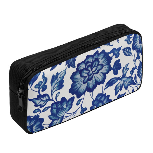 Back to school | Canvas Pencil Case | One-Side Printed | High Quality | Spacious | Cottagecore Gzhel Blue flowers